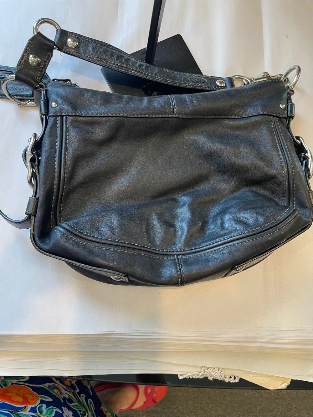 Coach Black Leather Shoulder Bag Silver Hardware Work Purse Everyday Carry